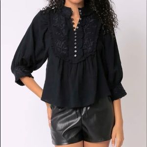 Olivaceous JoJo crochet peasant blouse